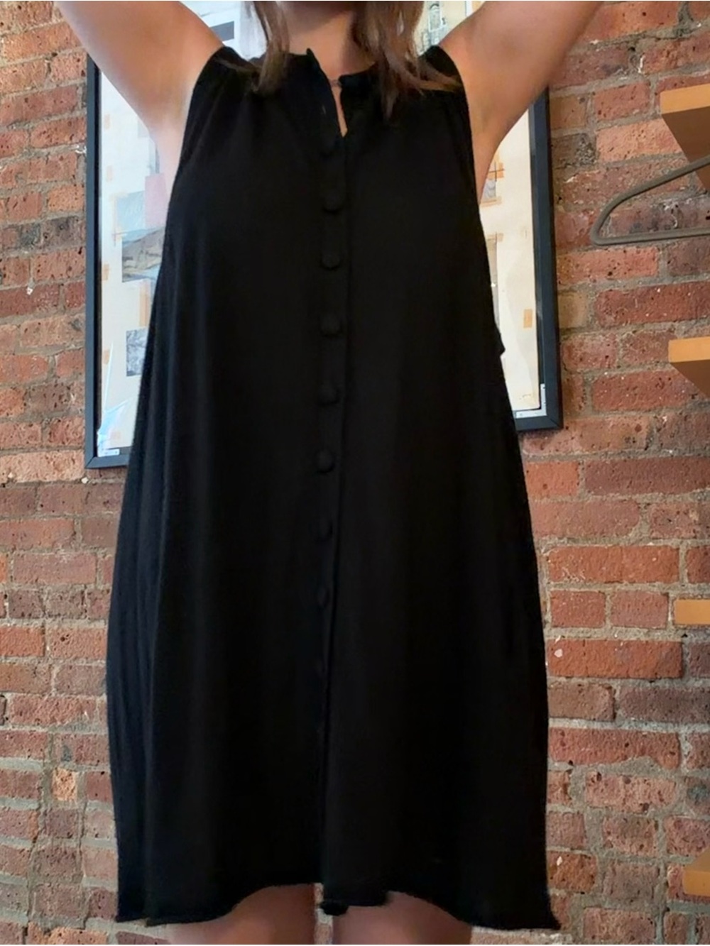 Sleeveless Black Button-Front Shift Dress